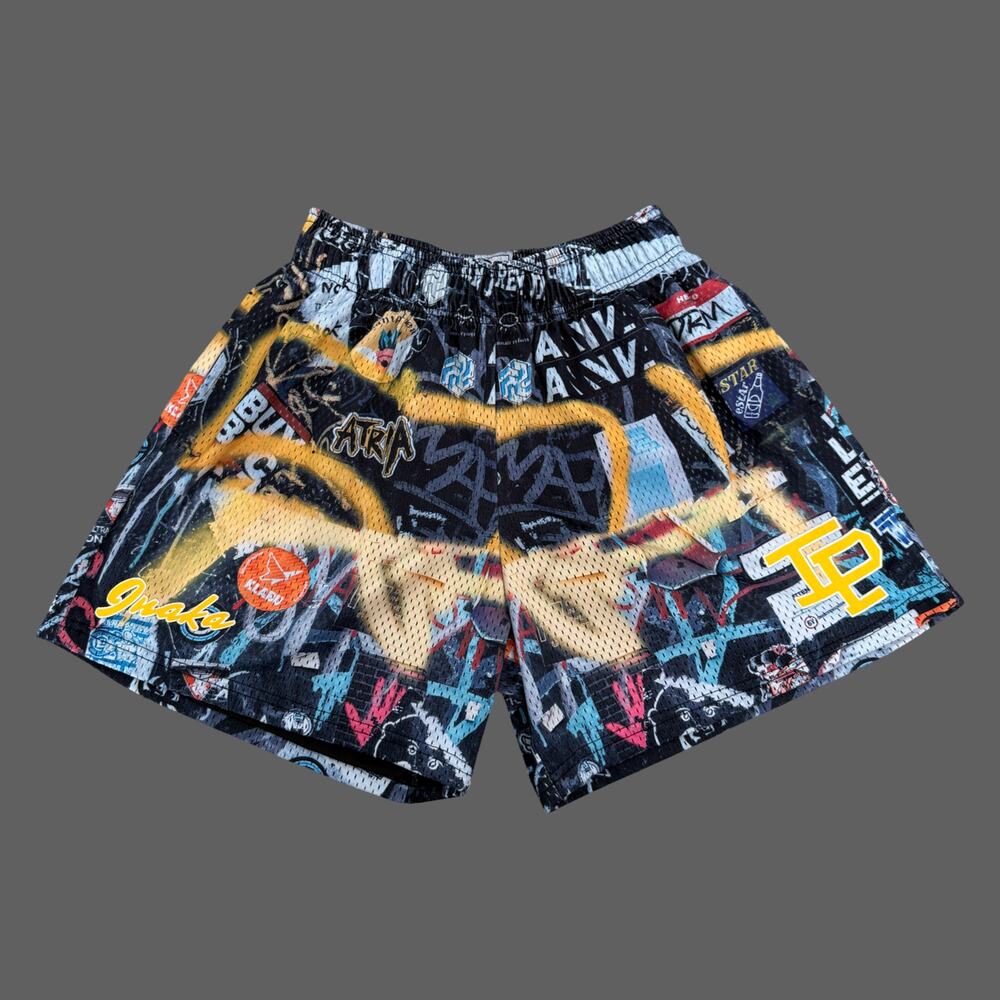 Inaka Power Graffiti 5" Inseam AOP Athletic Shorts M Rare